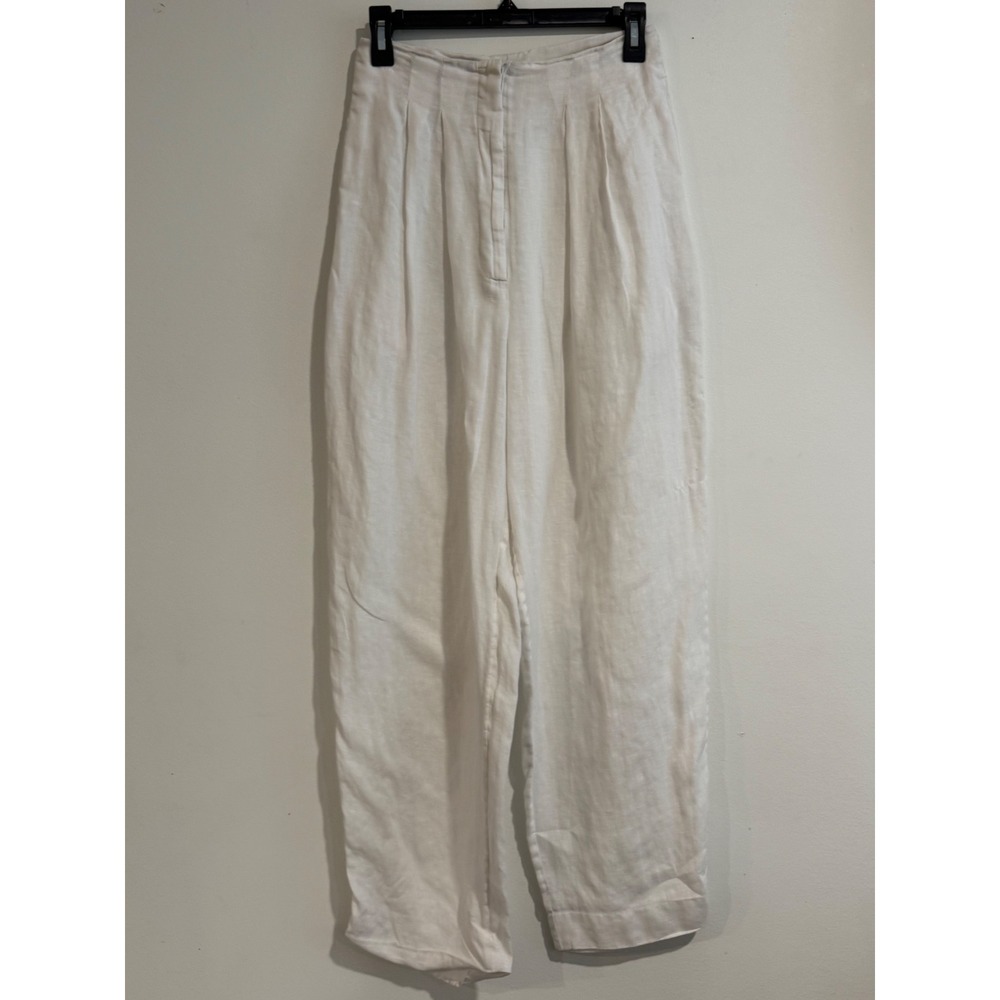 Cactus‎ Pleated Wide Leg Trousers Women 8 White Linen Blend High Rise